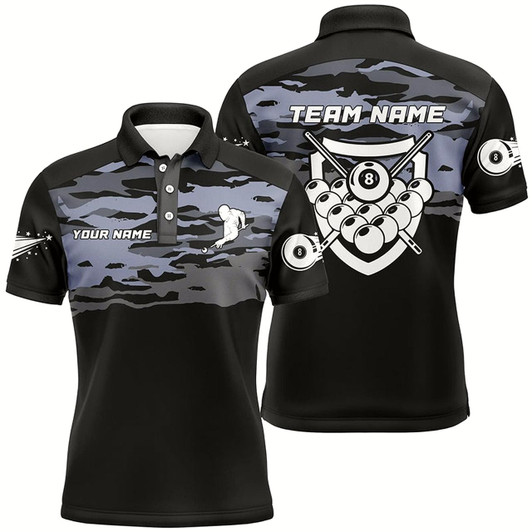 Goofygear Personalized Silver Lighting 8 Ball Black Billiard Polo Shirts For Men, Custom Billiards Jerseys