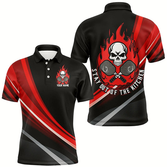 Goofygear Custom Skull Men'S Pickleball Polo Shirts, "Stay Out Of The Kitchen" Pickleball Attire Red