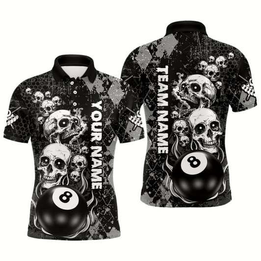 Goofygear Grunge Argyle Pattern Custom Scary Skull Men Billiard Shirts, Billiard Jerseys Billiard Team Shirt