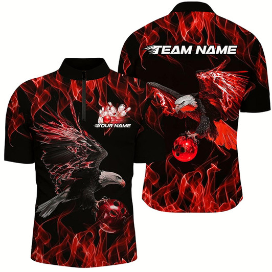 Goofygear Red Flame Eagle Custom Bowling Team Shirts For Men, Fire Bowling League Shirt Bowler Outfit Style 1