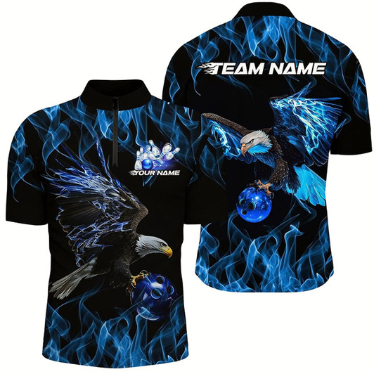 Goofygear Blue Flame Eagle Custom Bowling Team Shirts For Men, Fire Bowling League Shirt Bowler Outfit
