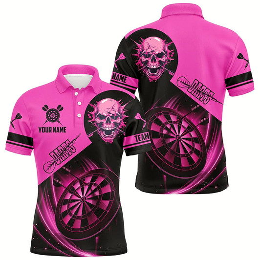 Goofygear Custom Darts Shirts For Men, Personalized Skull Darts Team Jerseys Dartboard Shirts Pink Style 2