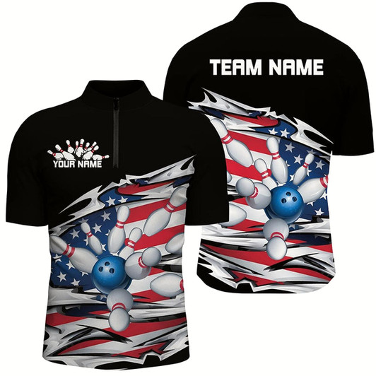 Goofygear Custom Patriotic Bowling Shirts For Men, American Flag Bowling League Shirts Bowling Uniform Style 2