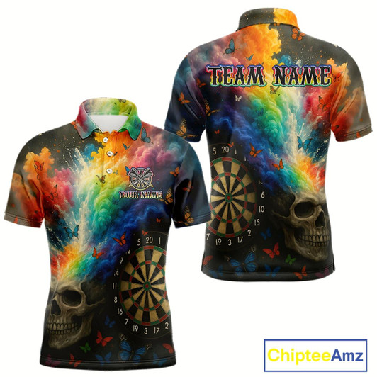 Goofygear Custom Colorful Smoke Skull Dartboard Men Dart Shirt Outfits Butterflies Dart Jerseys Style 1