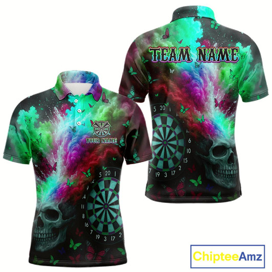 Goofygear Custom Colorful Smoke Skull Dartboard Men Dart Shirt Outfits Butterflies Dart Jerseys Style 2