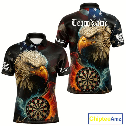 Goofygear Personalized Eagle Flame Darts Shirt For Men Custom Patriotic American Flag Team Darts Jersey