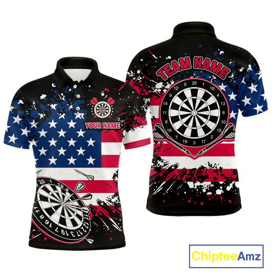 Goofygear Personalized American Flag Darts Shirt For Men Custom Grunge Paint Splash Patriotic Dart Jersey