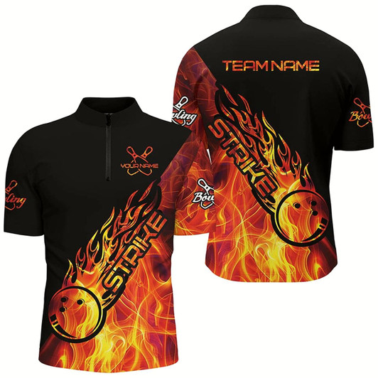 Goofygear Custom Flame Bowling Shirts For Men, Bowling Team Shirts Bowling Strike