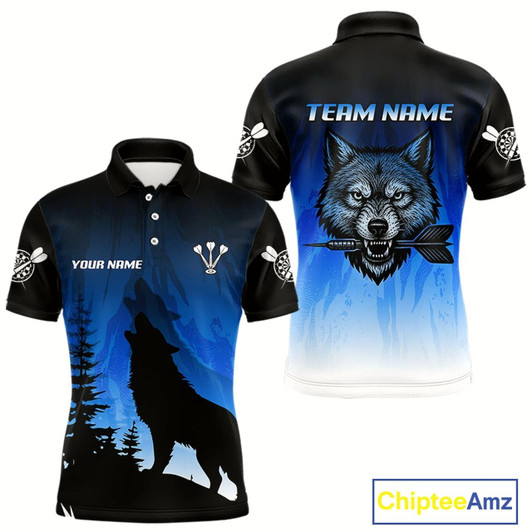 Goofygear Persionalized Wolf-Head Dart Arrows Blue Dart Shirt For Men, Dart Team Jerseys