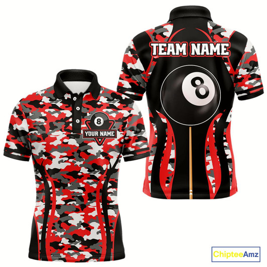 Goofygear Custom Red Camouflage 8 Ball Pool Billiard Shirt For Men, Billiard Jersey Outfit, Pool Team Shirt Style 1
