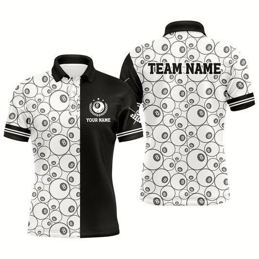 Goofygear Personalized 8 Ball Pattern Billiard Polo Shirts For Men, Custom 8 Ball Pool Billiards Jerseys