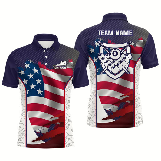 Goofygear Personalized Billiard Us Flag 8 Ball Pattern Billiards 3D Polo Shirts For Men, Billiards Jerseys Style 1