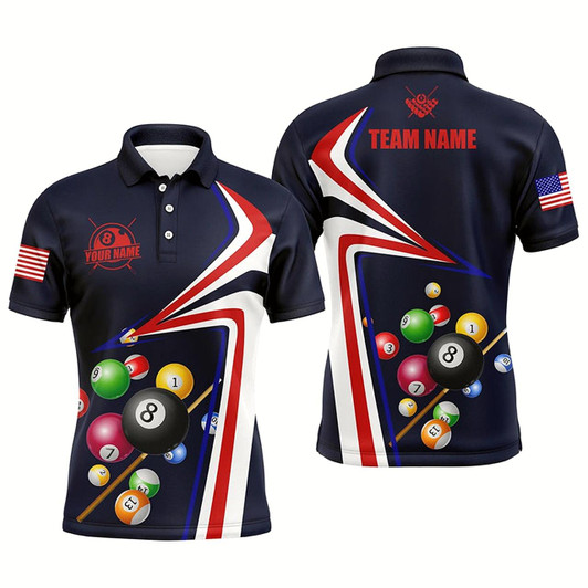 Goofygear Personalized Us Flag Billiard Balls 3D Polo Shirts For Men, Custom 8 Ball Billiards Jerseys