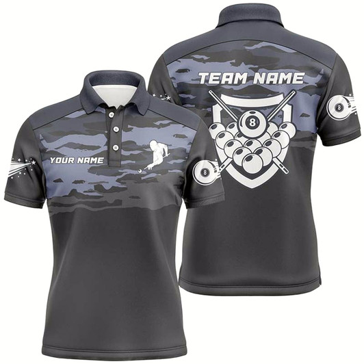 Goofygear Personalized Silver Lighting 8 Ball Billiard 3D Polo Shirts For Men, Custom Pool Billiards Jerseys