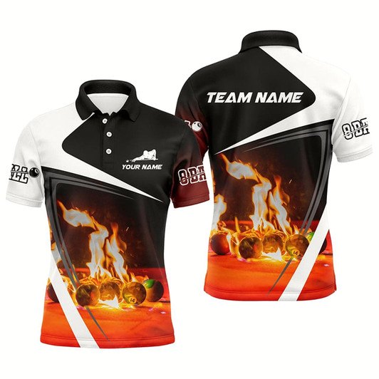 Goofygear Personalized Billiard Balls Flame 3D Polo Shirts For Men, Custom 8 Ball Pool Billiards Jerseys