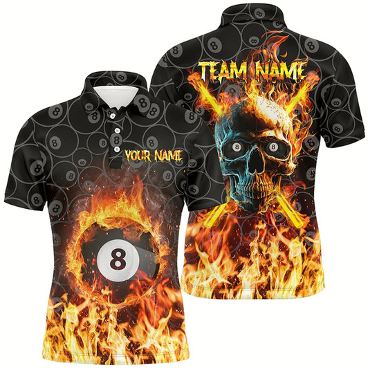 Goofygear Personalized Billiard Skull 8 Ball Flame Billiard 3D Polo Shirts For Men, Custom Billiards Jerseys