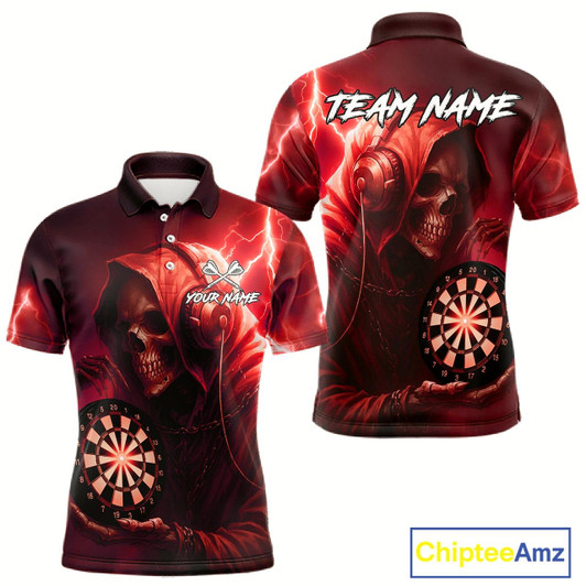 Goofygear Custom Funny Skull Darts Shirt For Men Personalized Red Dartboard Dart Team Jerseys