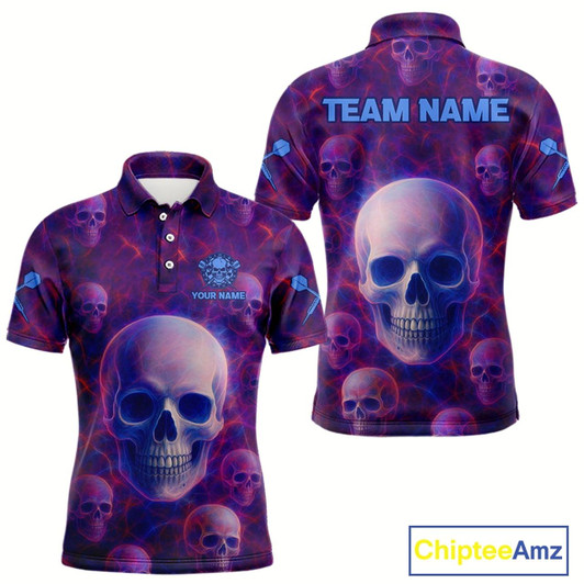 Goofygear Colorful Lightning Skulls Pattern Darts Shirt For Men - Customizable Name & Team