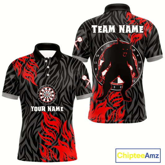 Goofygear Red-Black Wolf Dartboards Custom Wolf Dart Shirt For Men, Dart Team Jerseys