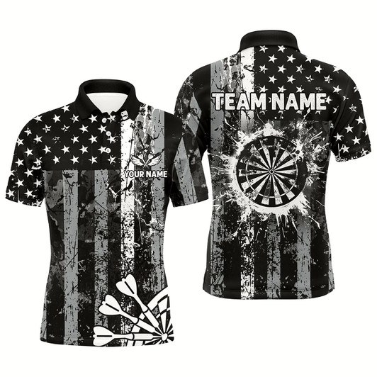 Goofygear Custom Black Grunge Us Flag Patriotic Darts Shirt For Men, Retro Darts Board Darts Team Jerseys Style 2