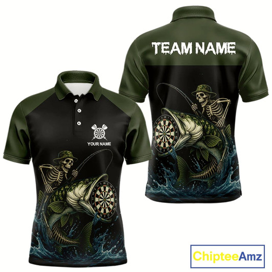 Goofygear Funny Skeleton Fishing Darts Shirt For Men, Darts Jersey With Pocket Option