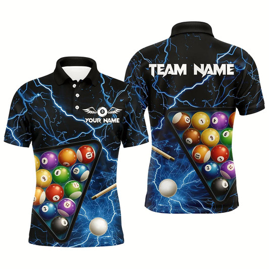 Goofygear Personalized Blue Striking Thunder Lightning Billiard Shirt For Men Billiard Balls Pool Team Jersey