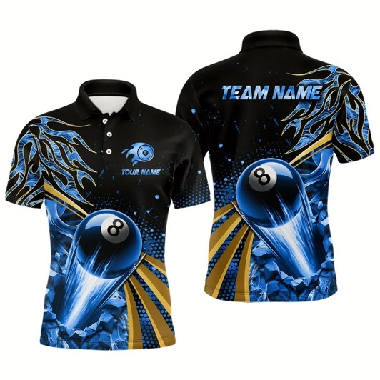 Goofygear Flaming 8 Ball Pool Crack Billiard Shirts For Men Custom Pool Billiard Shirt Team Jerseys Blue