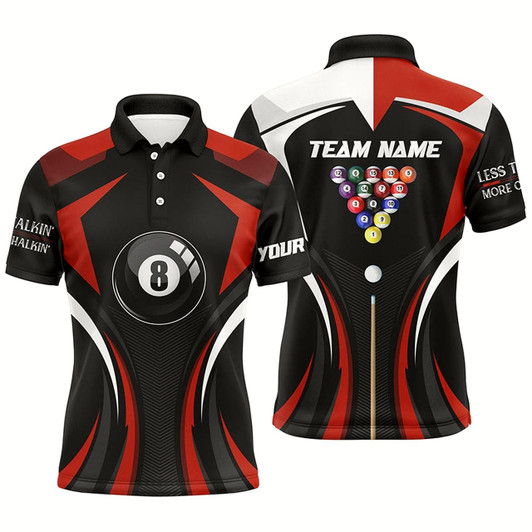 Goofygear Personalized Less Talkin More Chalkin Billiard Balls Red Polo Shirts For Men, 8 Ball Pool Jerseys