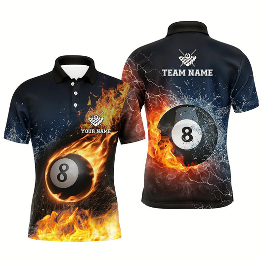 Goofygear Personalized Billiard 8 Ball Fire And Water Polo Shirts For Men, Custom Billiard Balls 3D Jerseys