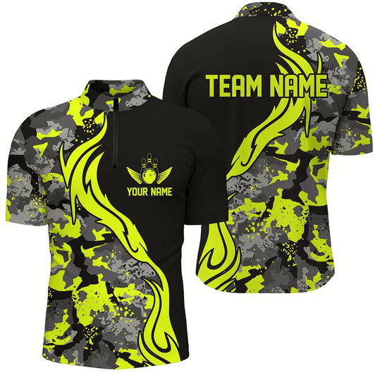 Goofygear Green Camo Custom Bowling Team Shirts Personalized Bowling League Shirts For Men