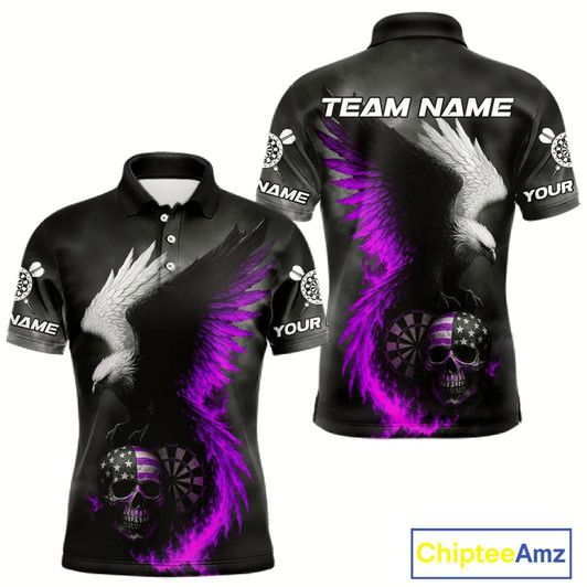 Goofygear Custom Patriotic Dart Shirt For Men Personalized Skull Purple Eagle Dart Team Jerseys
