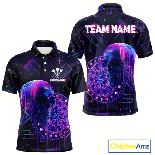 Goofygear Custom Black & Purple Cyberpunk Dart Shirt For Men Neon Skull Dart Team Jerseys