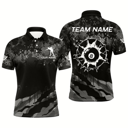 Goofygear Personalized Grunge Camo Billiard Shirts For Men, Funny 8 Ball Pool Team Shirts Billiard Jerseys