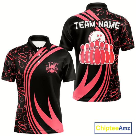 Goofygear Black Mens Bowling Shirts Custom Red Neon Team League Bowling Jerseys, Gifts For Bowlers Style 2
