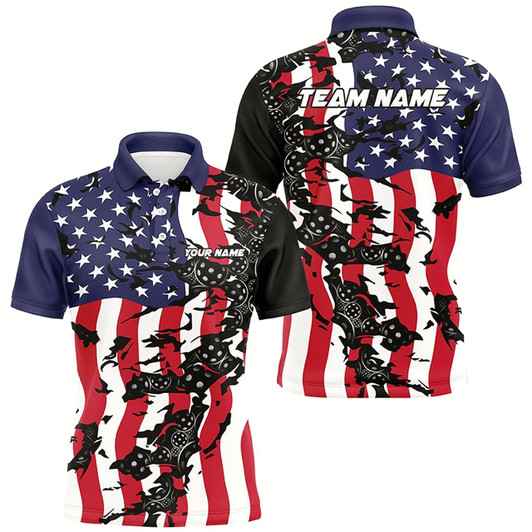 Goofygear American Flag Custom Pickleball Team Shirts For Men , Patriotic Pickleball Jerseys Style 1