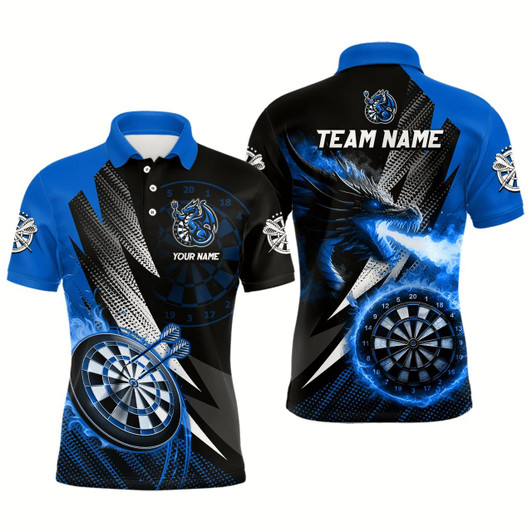 Goofygear Personalized Striking Black And Blue Flaming Dragon Dart Shirts For Men Custom Dart Team Jerseys