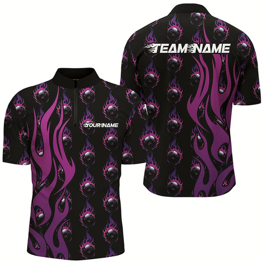 Goofygear Custom Purple Flame Bowling Shirts For Men, Bowling League Shirts With Team Name