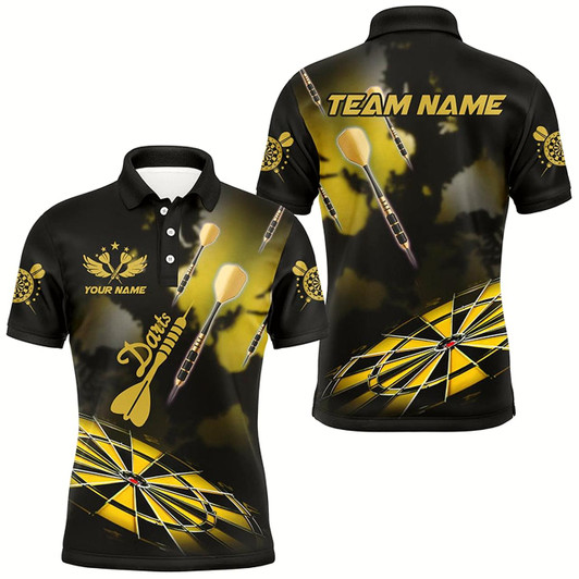 Goofygear Yellow Dart Board Hazy Smoke Custom 3D Dart Shirts For Men, Darts League Team Shirt Dart Jerseys