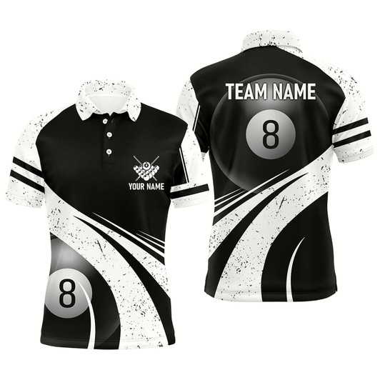 Goofygear Personalized 8 Ball Billiard White Black 3D Polo Shirts For Men, Custom Pool Billiard Balls Jerseys