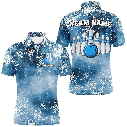 Goofygear Blue Snowflake Christmas Pattern Men'S Bowling Shirt Custom Christmas Team Bowling League Jersey Style 2