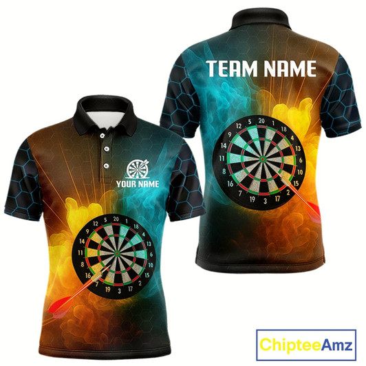 Goofygear Turquoise & Yellow Smoke Dartboard Darts Shirt For Men - Custom Name & Team Jersey