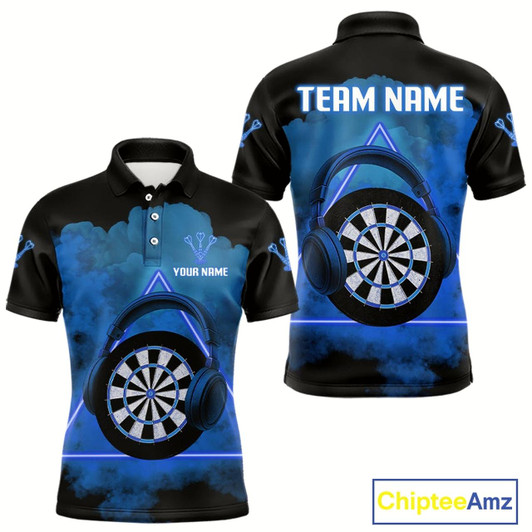 Goofygear Azure Smoke Headphones Dartboard Funny Darts Shirt For Men - Custom Team Jersey
