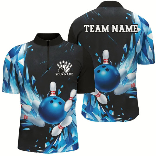 Goofygear Ice Blue Custom Bowling Shirts For Men, Bowling Team Uniform Bowlers Outfits