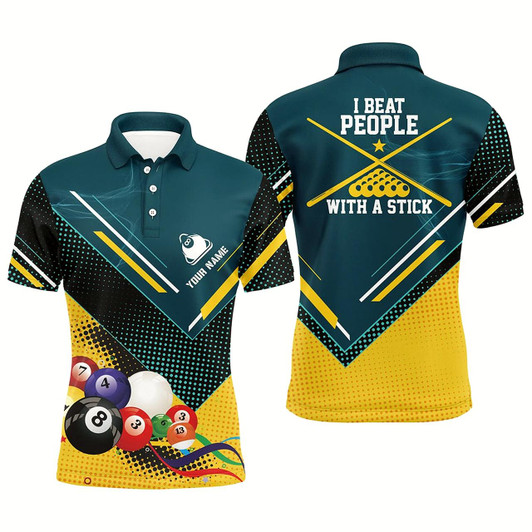 Goofygear Personalized I Beat People With A Stick Billiard 3D Polo Shirts For Men, Custom 8 Ball Pool Jerseys