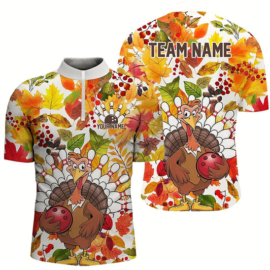 Goofygear Custom Funny Turkey Bowling Shirts For Men, Fall Season Thanksgiving Bowling Team Shirts