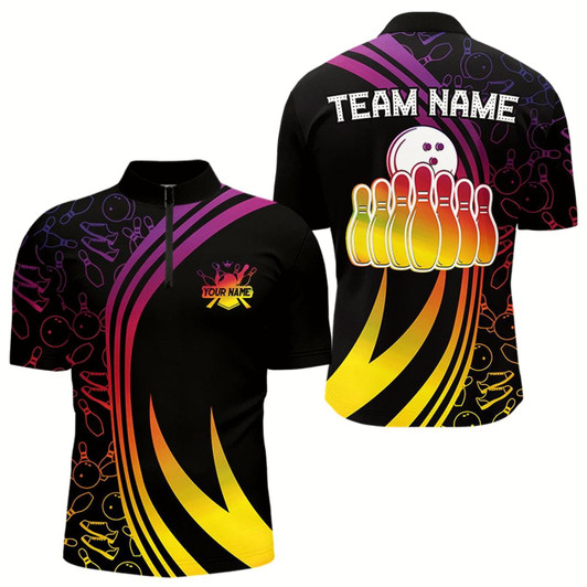 Goofygear Black Mens Bowling Shirts Custom Colorful Neon Team League Bowling Jerseys, Gifts For Bowlers Style 2