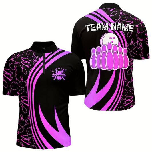 Goofygear Black Mens Bowling Shirts Custom Pink Neon Team League Bowling Jerseys, Gifts For Bowlers Style 3