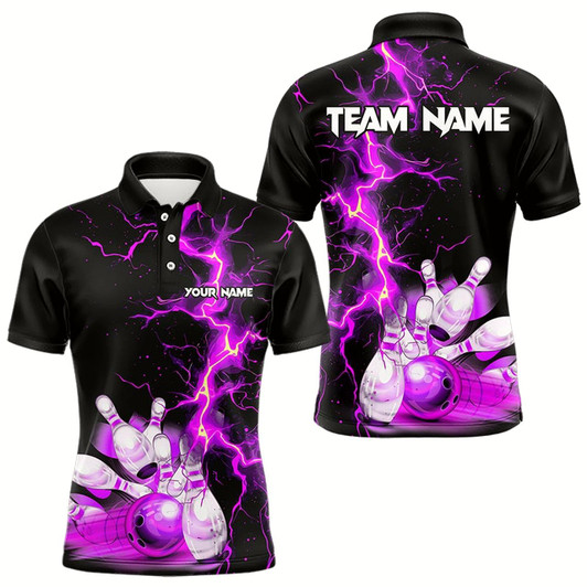 Goofygear Mens Bowling Shirts Custom Purple Lightning Thunder Bowling Team Jersey, Gift For Team Bowlers Style 2