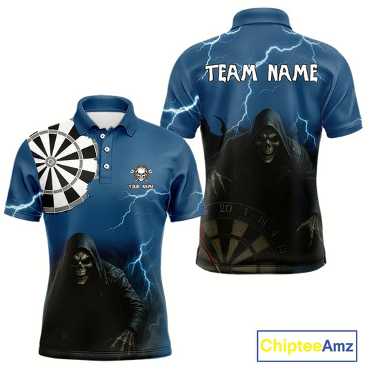 Goofygear Black And Navy Skeleton Dartboard Darts Shirt For Men - Custom Team & Player Name
