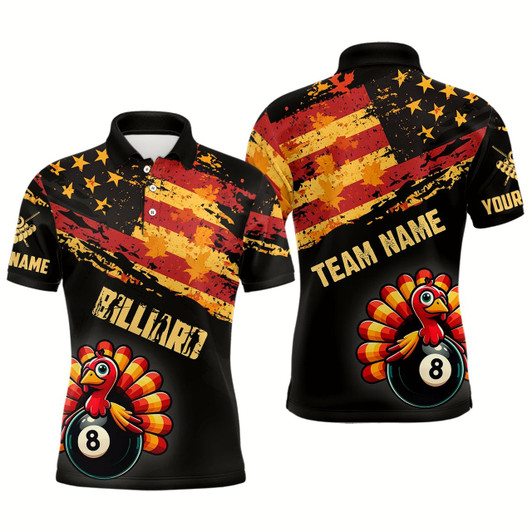Goofygear Funny Turkey Retro Autumn American Flag Men Billiard Jerseys Patriotic Thanksgiving Billiard Shirts